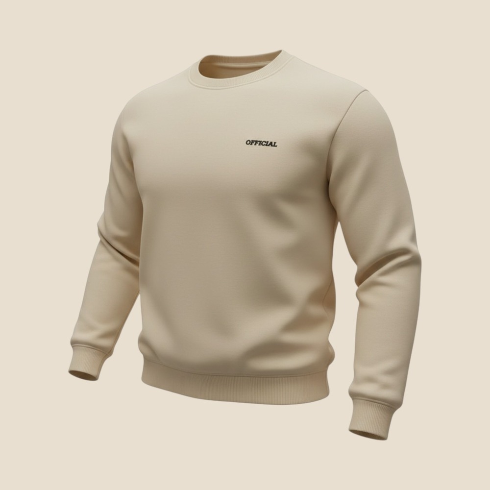 BoohooMAN Mens Official Logo Crew Neck Sweatshirt Sand Beige Medium